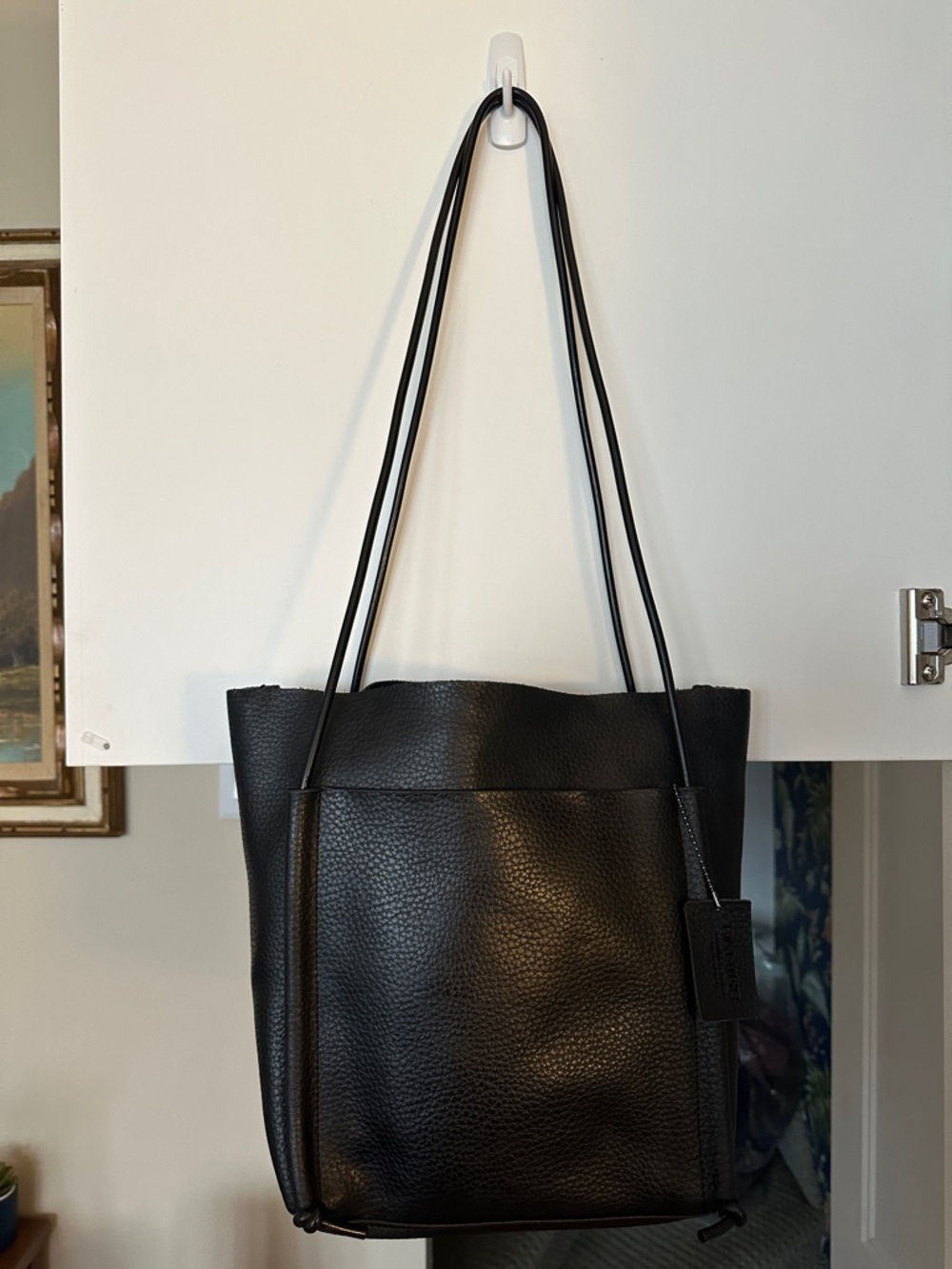 Danier Black Leather Pebble Tote with Long Straps